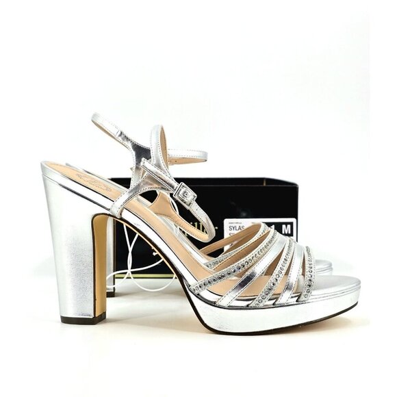 I. Miller Womens Sylas Strappy Heeled Sandals Silver & Rhinestones Size 11 - Picture 1 of 9